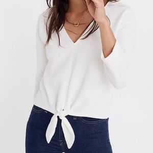 Madewell Texture & Thread Ribbed Tie Front V Neck 3/4 Length Shirt